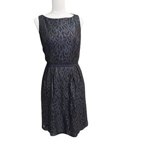 Lauren Ralph Lauren Sleeveless Jacquard Fit & Flare Dress 14 Black EUC